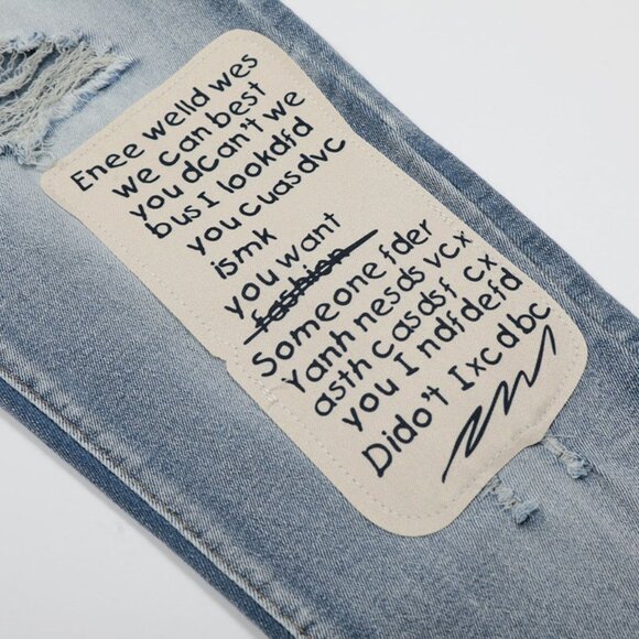 Amiri Blue Letter Full Print Patch Ripped Jeans - Picture 4 of 14